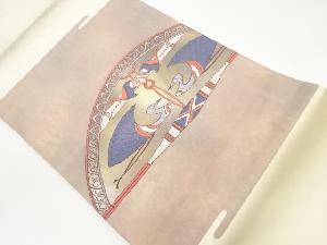 向かい鳥に抽象模様織出し名古屋帯